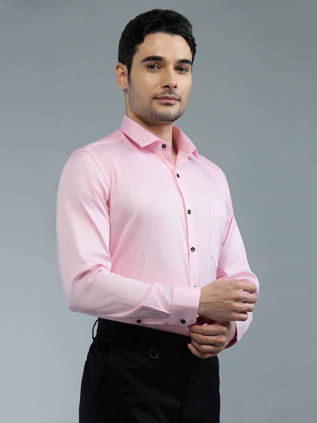 Baby Pink - Kompanion Men's Solid Shirt | Lycra