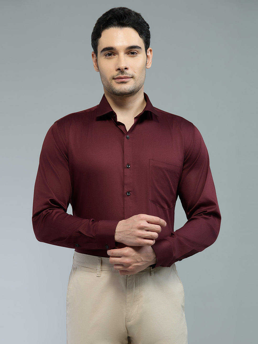 Maroon - Kompanion Men's Solid Shirt | Lycra