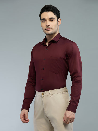 Maroon - Kompanion Men's Solid Shirt | Lycra
