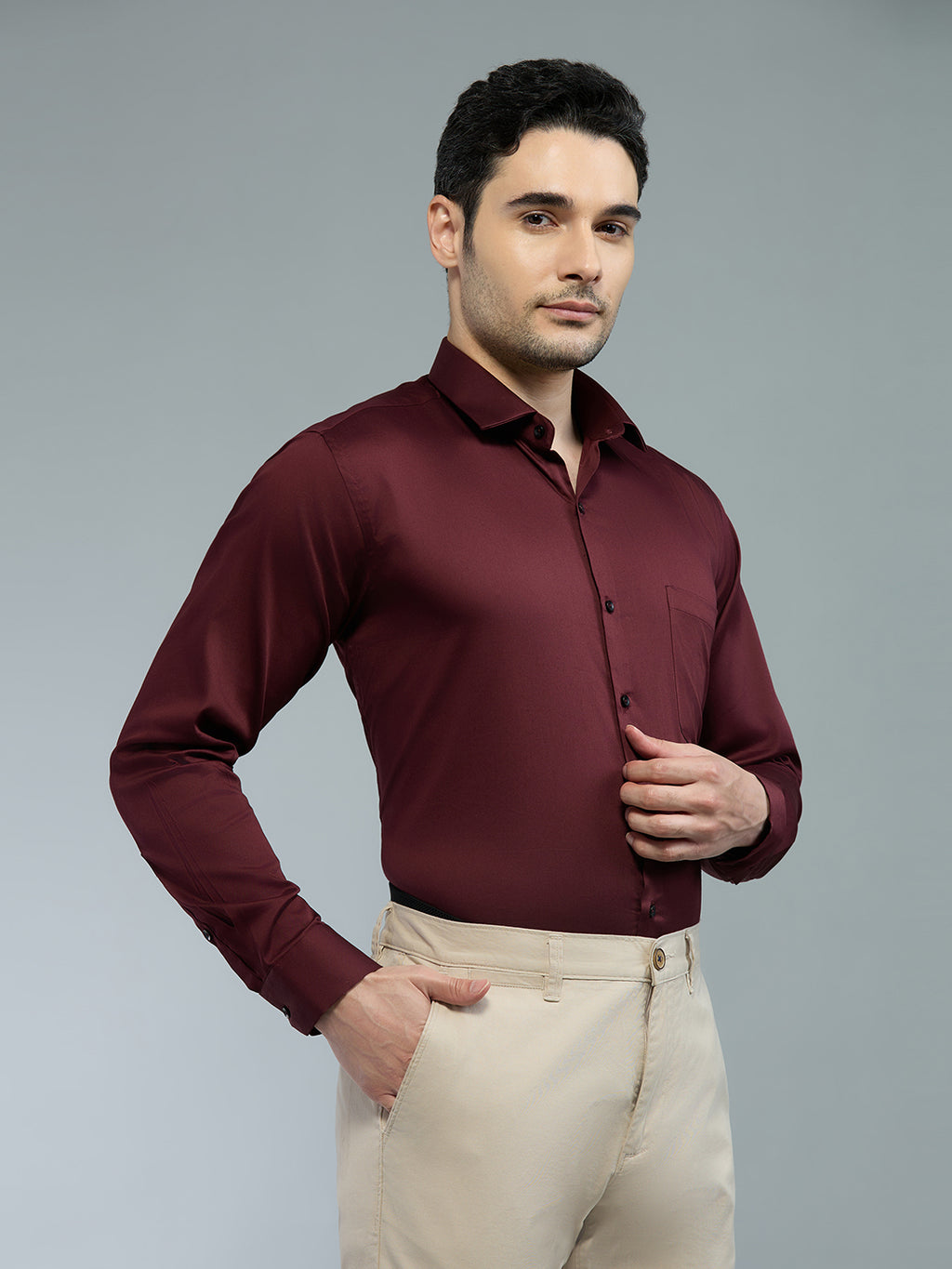Maroon - Kompanion Men's Solid Shirt | Lycra