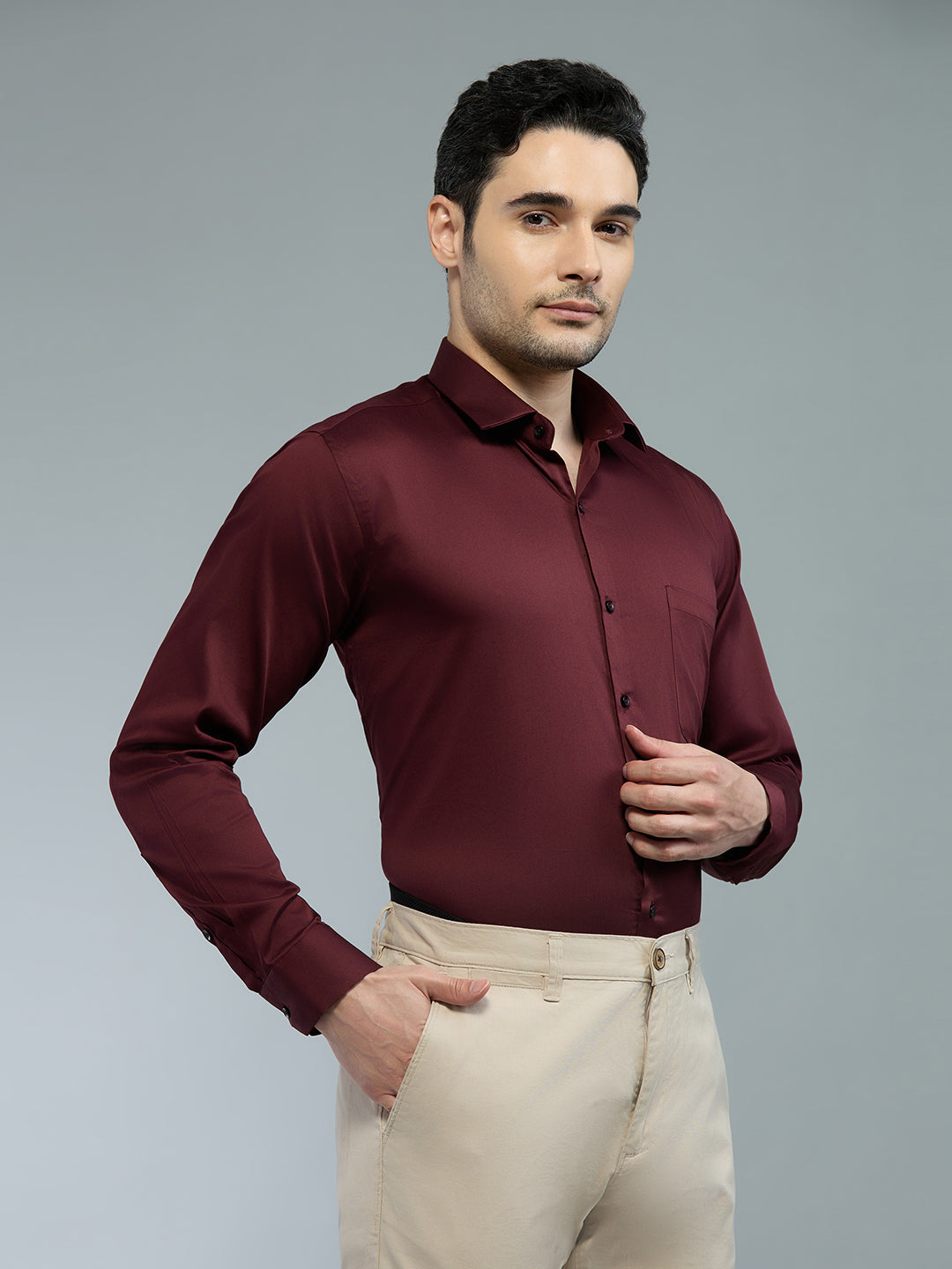 Maroon - Kompanion Men's Solid Shirt | Lycra
