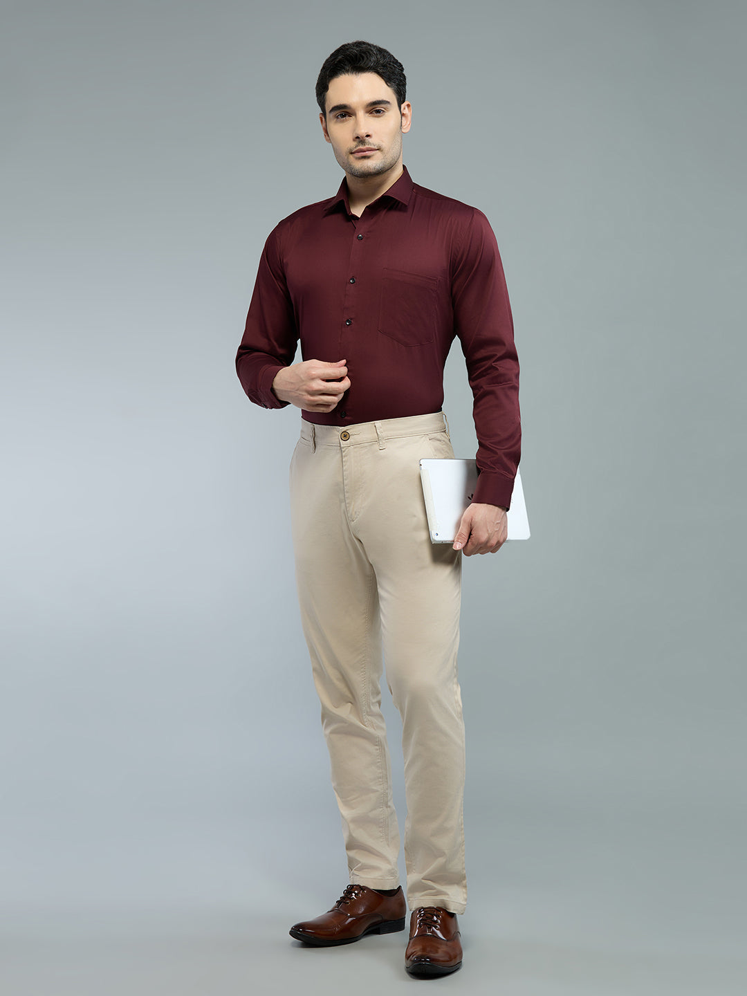 Maroon - Kompanion Men's Solid Shirt | Lycra
