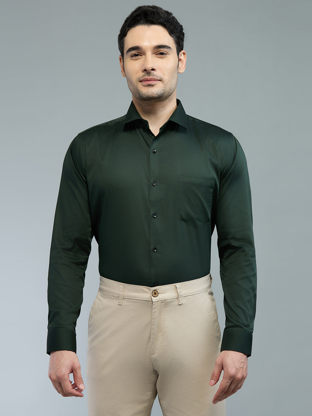 Hunter Green - Kompanion Men's Solid Shirt | Lycra