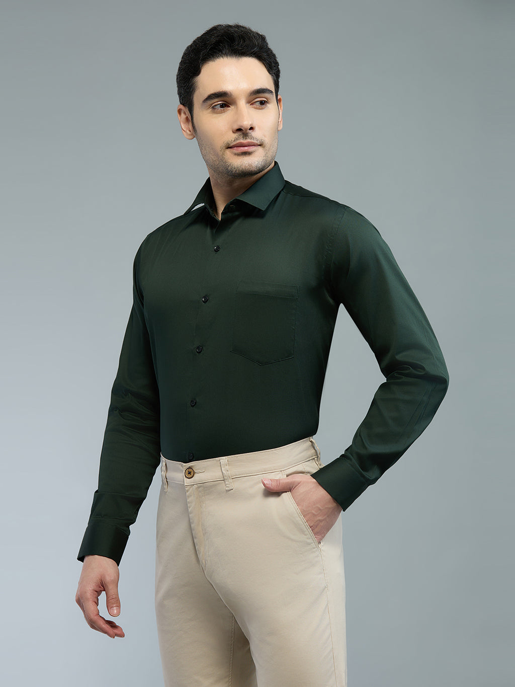 Hunter Green - Kompanion Men's Solid Shirt | Lycra