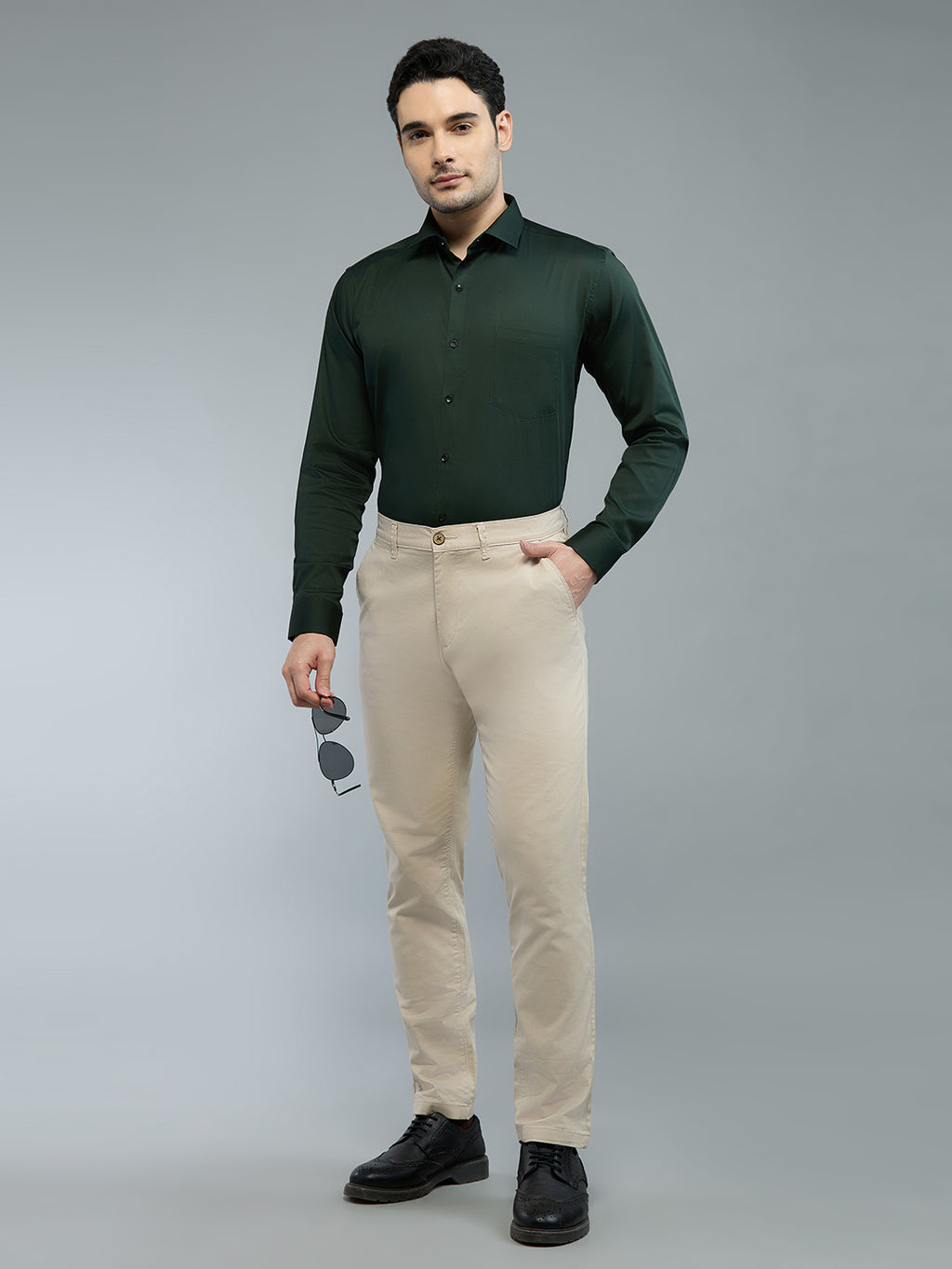 Hunter Green - Kompanion Men's Solid Shirt | Lycra