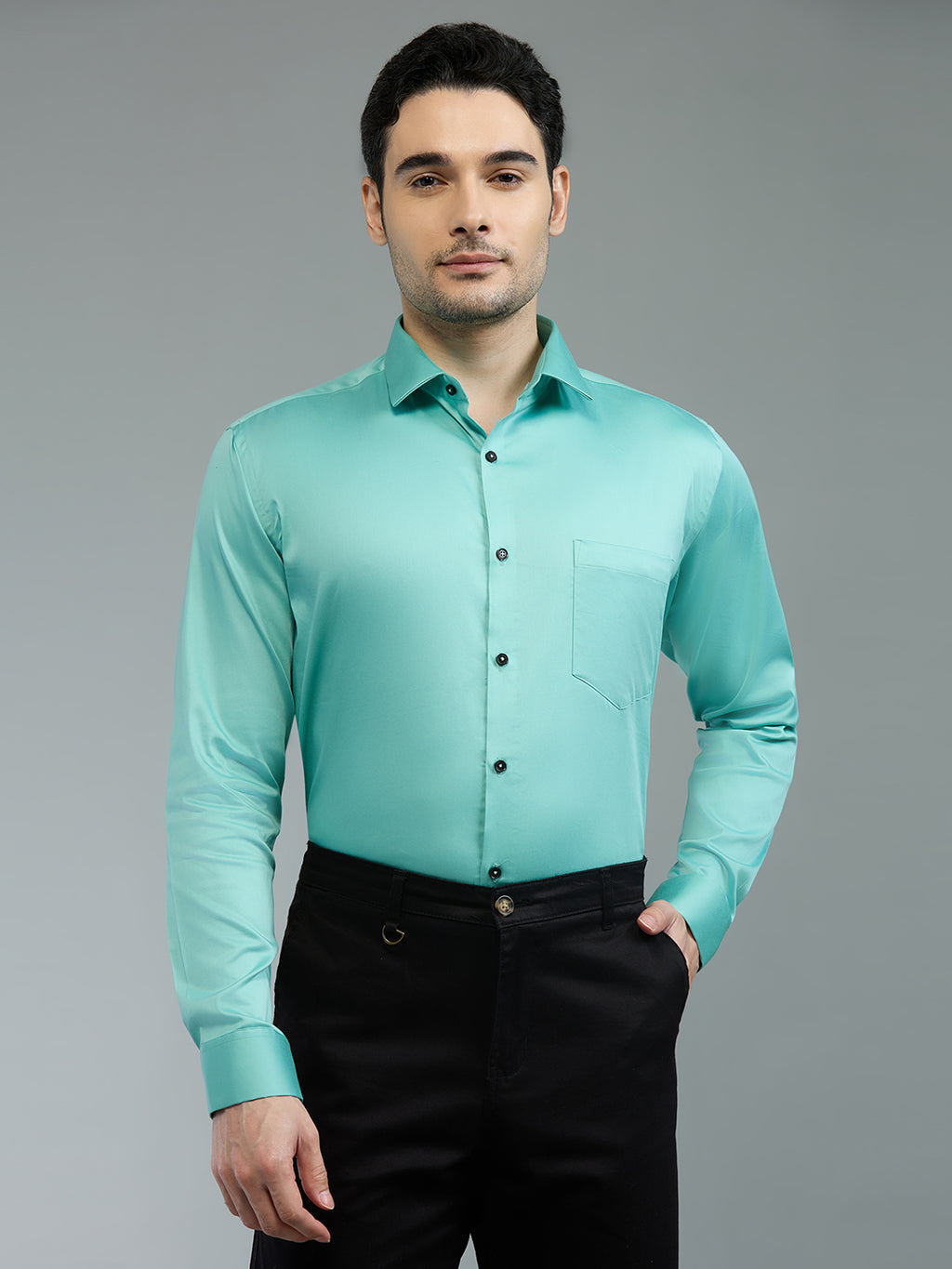 Pista Green - Kompanion Men's Solid Shirt | Lycra