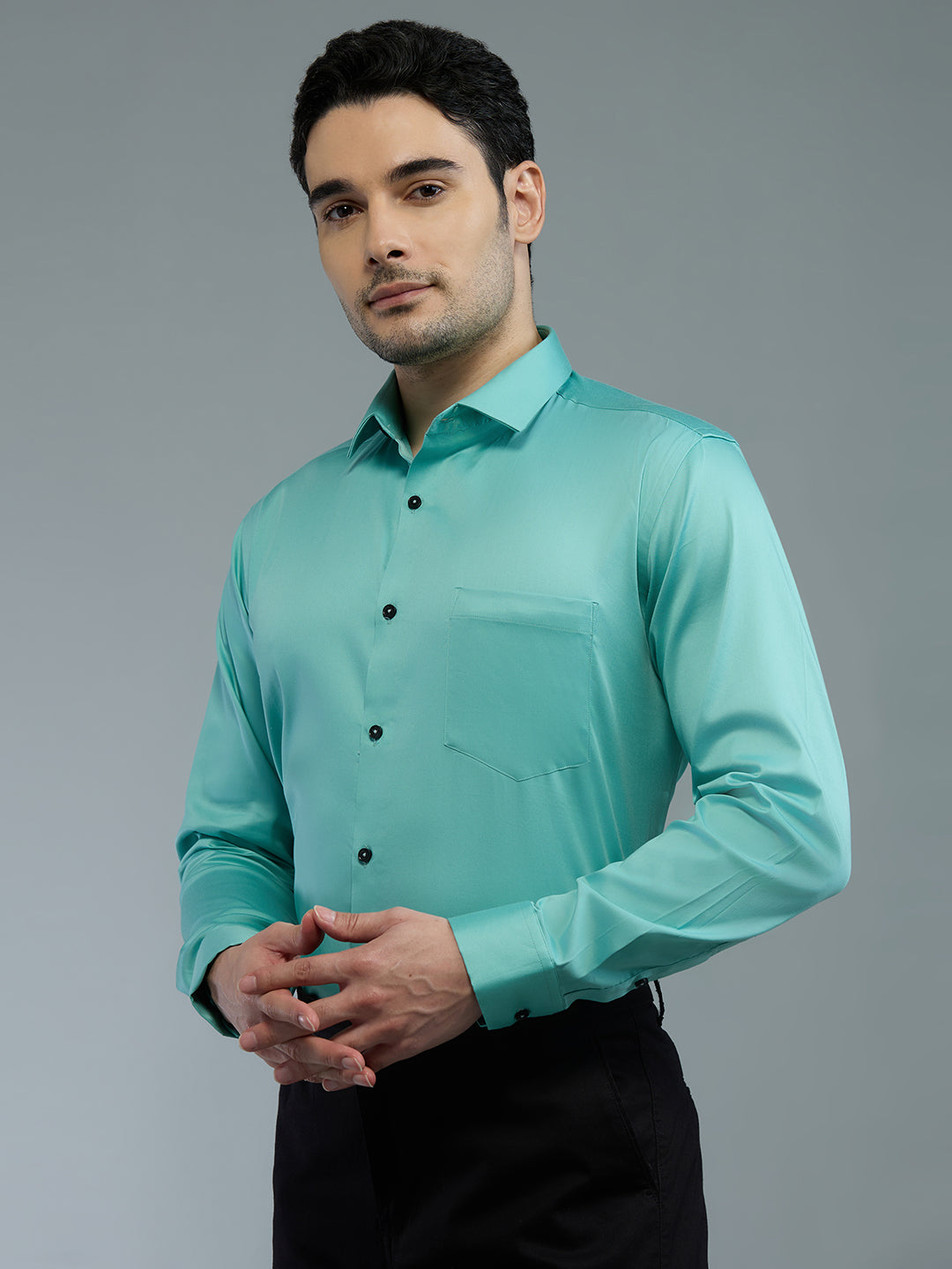 Sea Green - Kompanion Men's Solid Shirt | Lycra