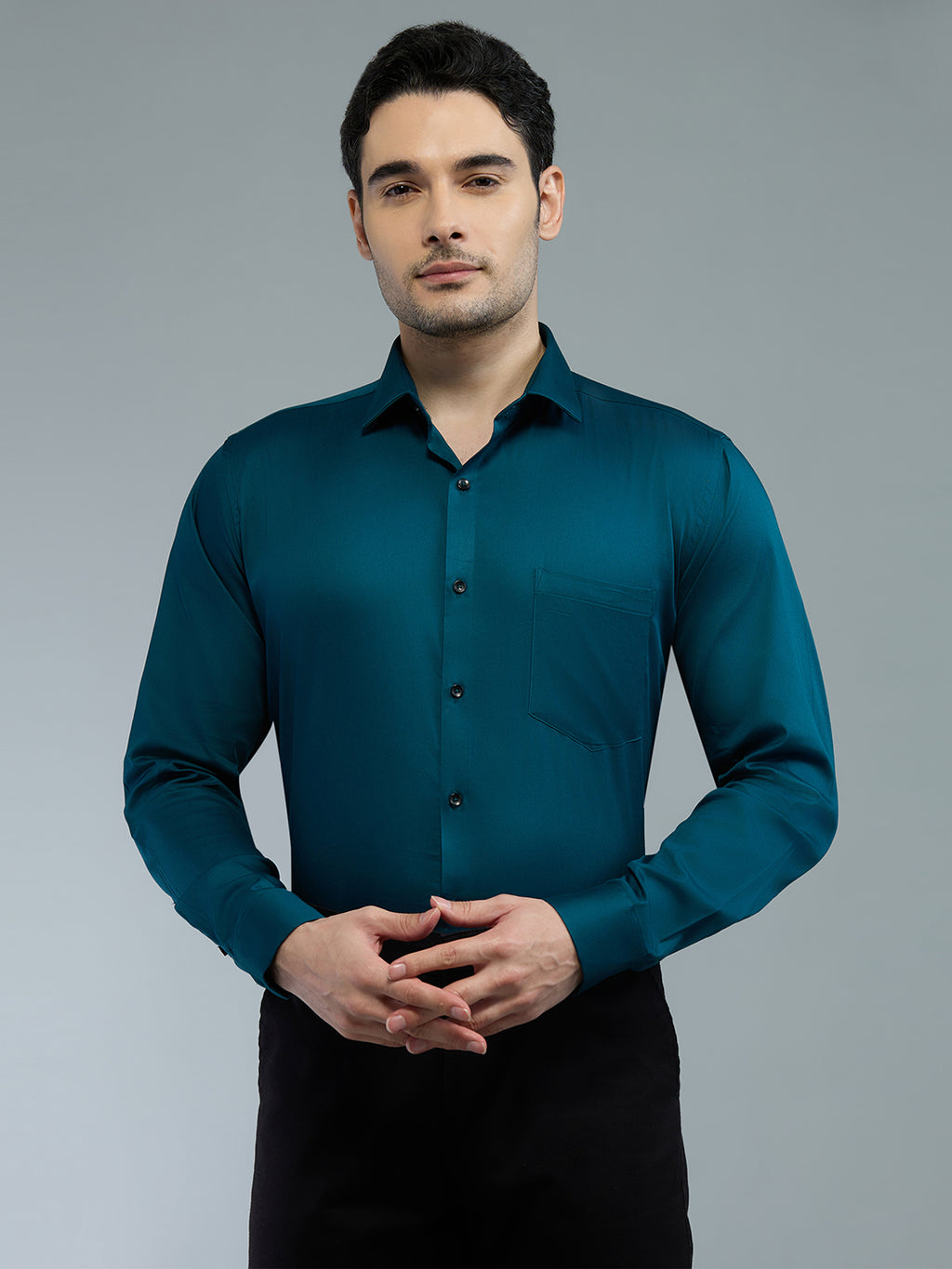 Tea Blue - Kompanion Men's Solid Shirt | Lycra