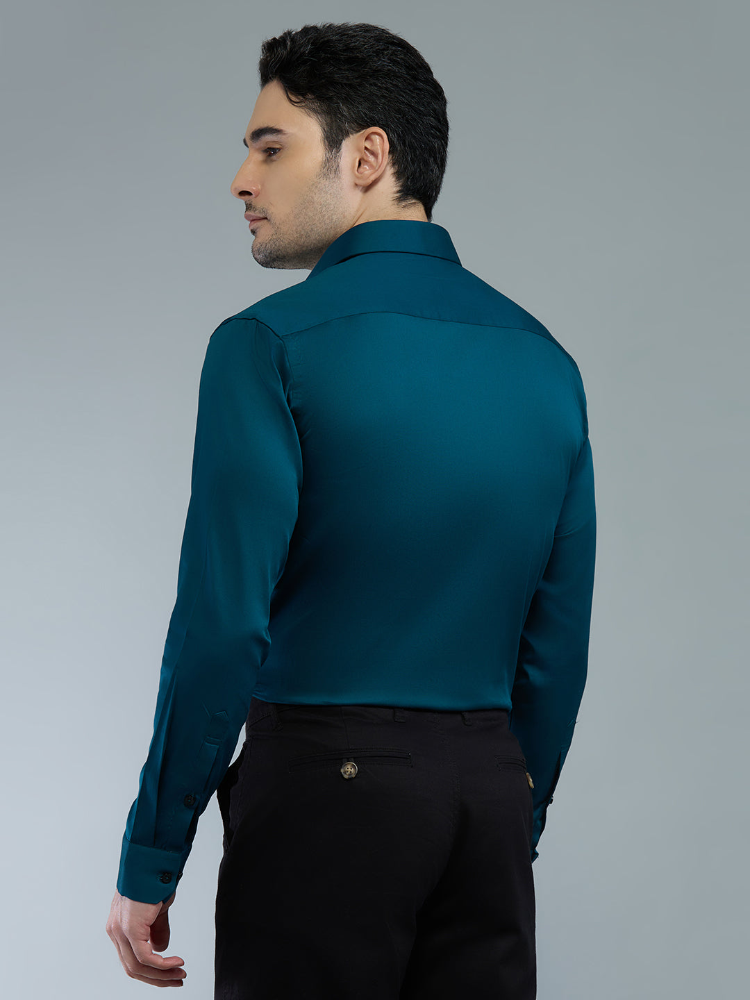 Tea Blue - Kompanion Men's Solid Shirt | Lycra
