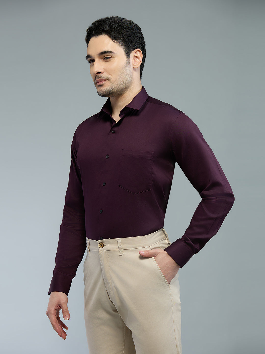 Wine - Kompanion Men's Solid Shirt | Lycra