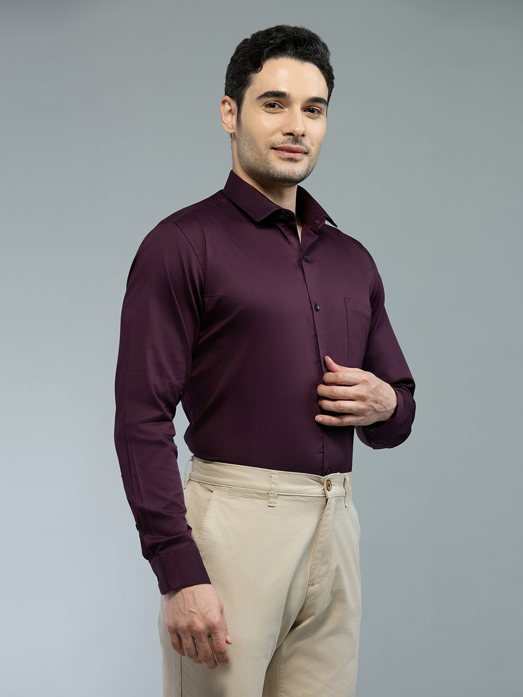 Wine - Kompanion Men's Solid Shirt | Lycra