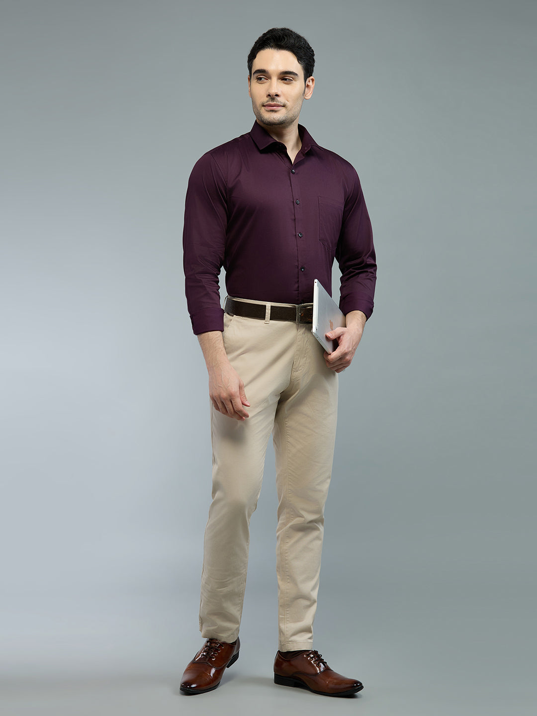 Wine - Kompanion Men's Solid Shirt | Lycra