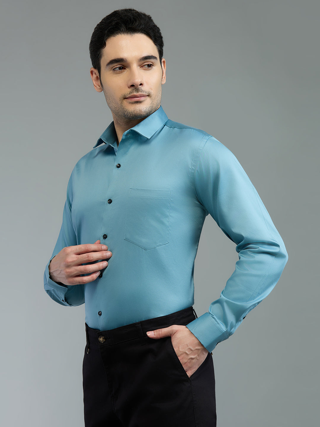 Grey - Kompanion Men's Solid Shirt | Lycra