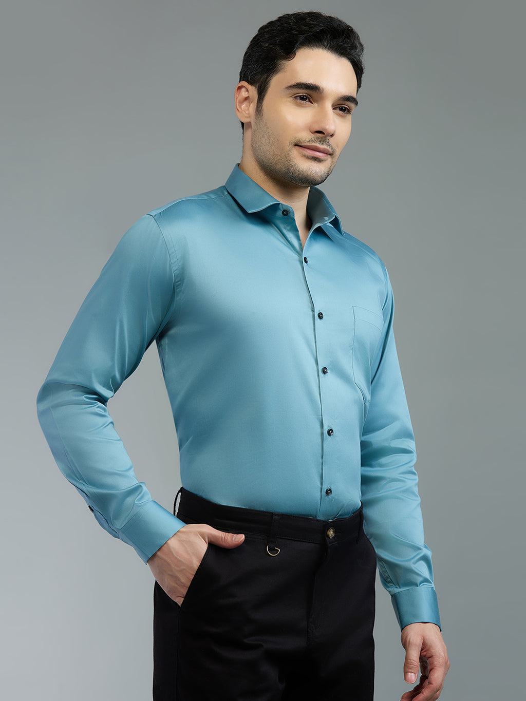 Grey - Kompanion Men's Solid Shirt | Lycra