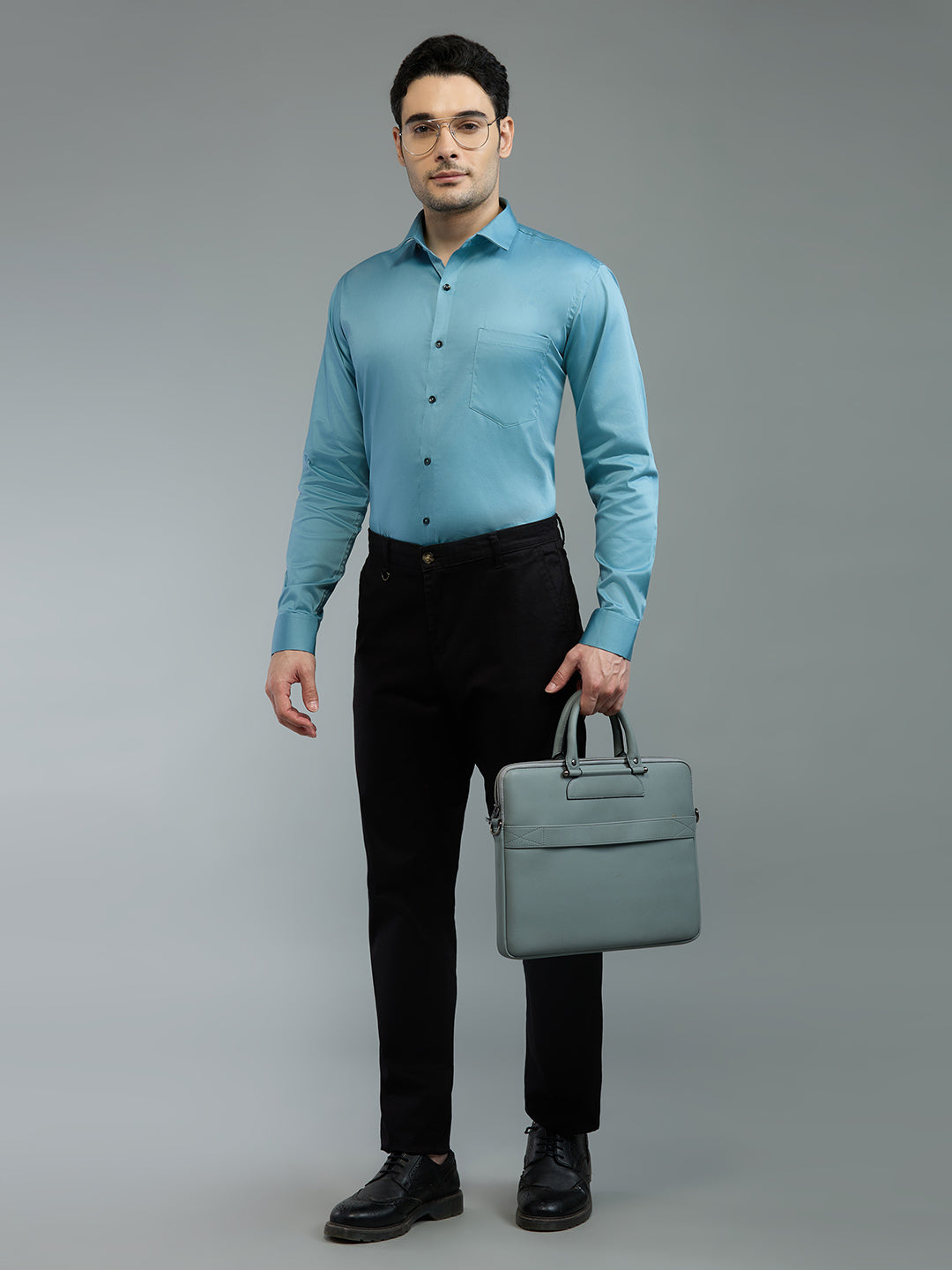 Grey - Kompanion Men's Solid Shirt | Lycra